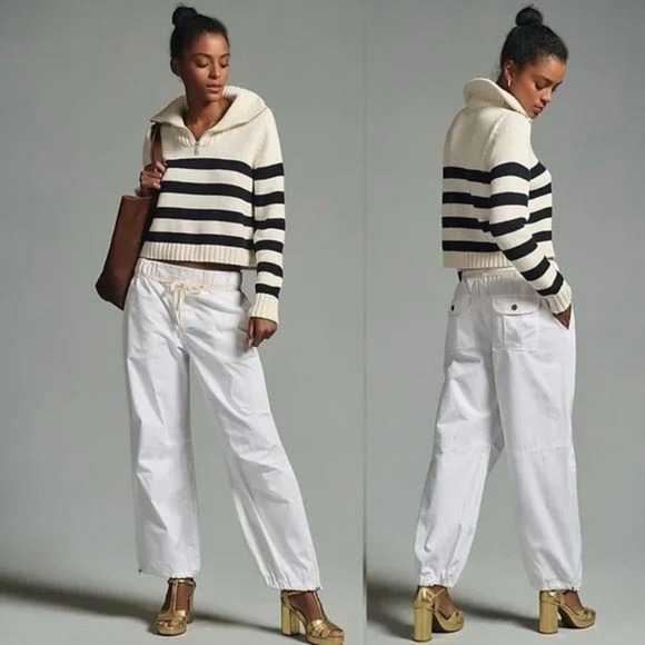 Pants Anthropologie Pilcro 100% Cotton Parachute White Pull‎ On XSmall - Picture 1 of 10